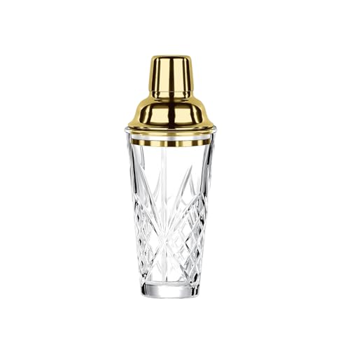 Glass Cocktail Shaker with Gold Lid, 15oz Crystal...