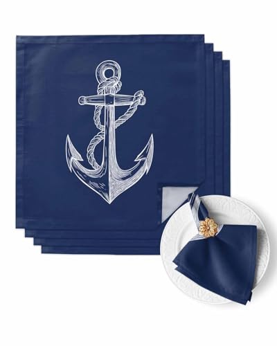 Servilletas de tela azules con ancla, set x4 miniatura 1