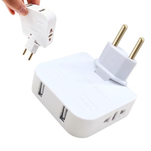 Ladron Enchufes Plano, 180° Giratorio Enchufe Plano Pared Extraplano, 4 Tomas: 2 Puertos De Carga USB Y 2 Enchufes, Adaptador Enchufe para USA y Europa