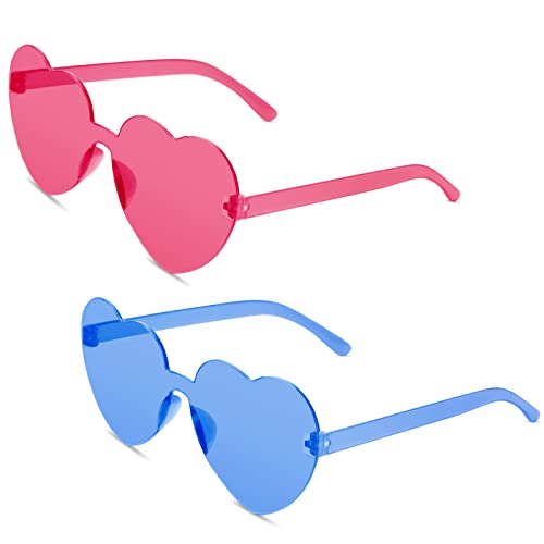 flintronic 2 Paar Hippie Herzförmige Brille, Transparente Candy Color Sonnenbrille für Geburtstagsfeier, Halloween, LNeuheit Party ustige Partybrillen für Erwachsene, Jungen und Mädchen