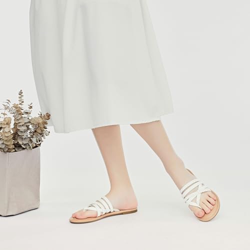 Image of Ataiwee Women's Flat Slide Sandals - Comfortable Open Toe Design,Casual Slip-On with Ankle Strap,Hook-and-Loop Closure Summer Sandals.