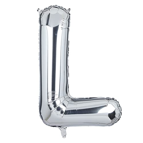 XXL Lettre L Argentés Ballon Géants Hélium Mylar Alphabet Ballons Anniversaire Fête Prénatale Mariage Décoration 100cm (Argent L)