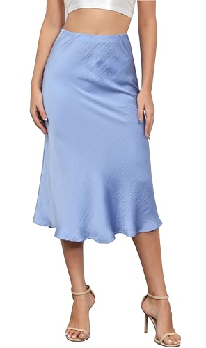 ALCEA ROSEA Womens Satin High Waisted Silky Midi Skirt Elastic