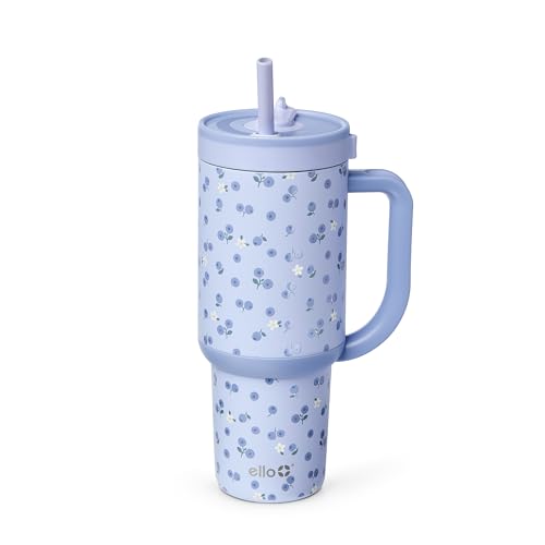 Ello Oasis 30 oz Tumbler with Handle & Retracting Straw | Reusable Insulated Stainless Steel Cup 100% Leakproof Gifts for Teens Women Men | Keeps cold for 23 Hours | Cup Holder Friendly | Blueberries