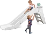 Toddler Indoor Slide, Foldable Baby Climber Playset with Basketball & Hoop