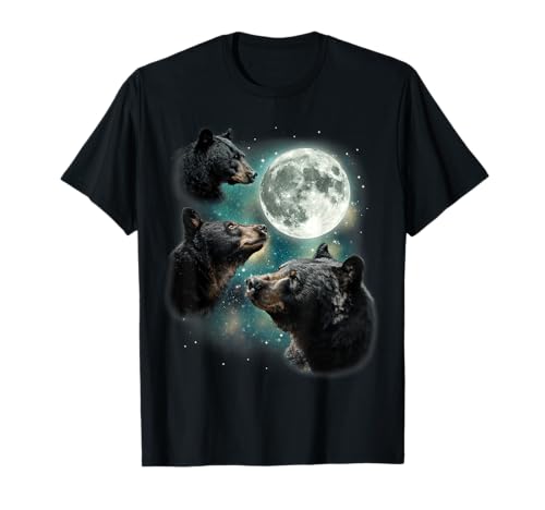 Three Black Bear Moon | 3 Wild Bears Gazing at The Moonlight T-Shirt