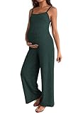BLENCOT Jumpsuits for Women Dressy Casual Loose Ribbed Adjustable Strap Sleeveless Maternity Jumpsuit Rompers Dark Green Large