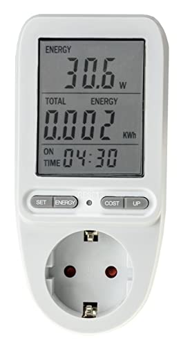 Energiekostenmessgerät Stromzähler Verbrauchszähler für Steckdose - mit Display bis 3600 Watt Tarif einstellbar Stromkosten Kontrolle Weiß