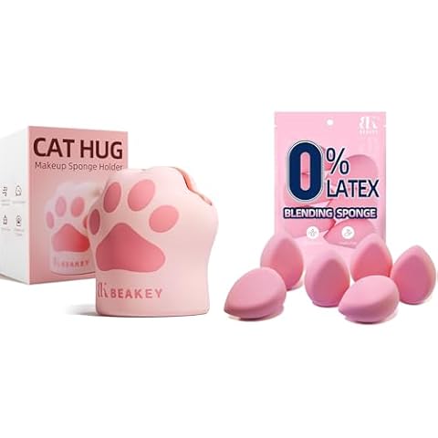 BEAKEY 0 Latex Makeup Sponge of 6 & BEAKEY Cat Hug Makeup Sponge Holder Cover