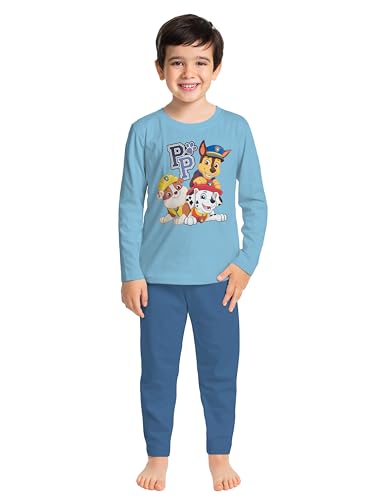 Paw Patrol Schlafanzug für Jungen - Kinder Pyjama Set Langarm Oberteil mit Hose Blau (DE/NL/SE/PL, Numerisch, 122, 128, Regular, Blau)
