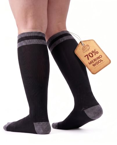 Image of 70% Merino Wool Compression Socks For Women Men, 15-20 mmHg