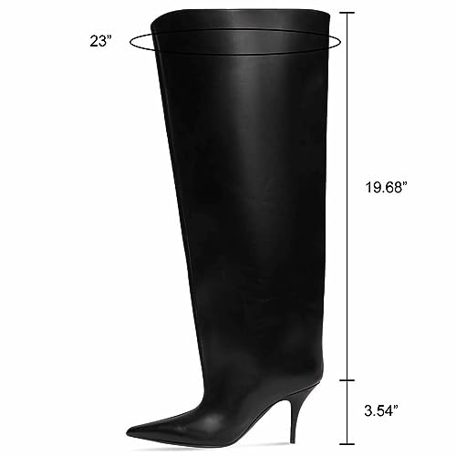 Kluolandi Women'S Wide Calf Knee High Boots Stiletto Cone Heel Boots Pointed Toe Pull On Black Boot Heels For Women Size 7 thumb #5