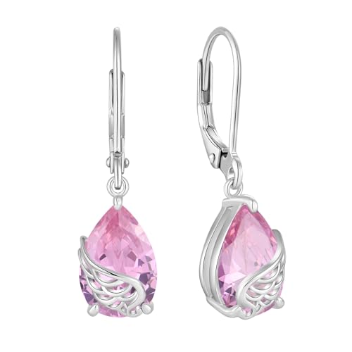 Guardian Angel Wings Dangle Drop Earrings 925 Sterling Silver Teardrop Leverback Earrings Birthstone Jewelry Gifts for Women
