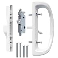 Sliding Door Handle, Non-Keyed Sliding Patio Door Handle Set with Mortise Lock, Fits for 3-15/16” Hole Spacing, Non-Handed, Sliding Glass Door Handles Replacement, White