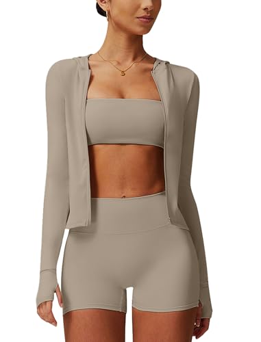 ABOCIW Women Workout Sets Bandeau Bralette Sports Bra Scrunch Butt Lifting High Waist Shorts 2 Piece Gym Yoga Outfits