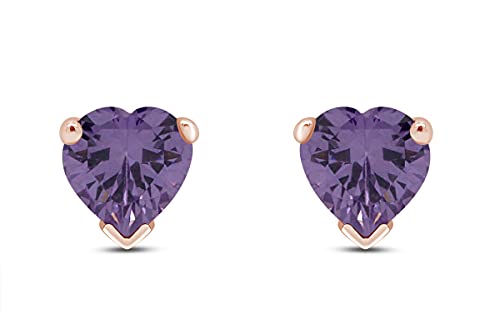 Heart Shape Stud Earrings In 14K Rose Gold Over Sterling Silver (5 Ct)2