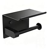 Ibergrif Toilettenpapierhalter mit 2 Montagemethoden, Klopapierhalter ohne Bohren, Klorollenhalter Wandhalterung, Toilettenpapier Halterung mit Ablage, Edelstahl, Schwarz