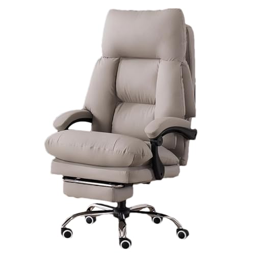 Silla de Oficina ergonómica de Cuero sintético, Silla de Escritorio para el hogar, Silla giratoria ejecutiva con reposapiés y Soporte Lumbar, Silla Grande para Oficina en casa, Gri