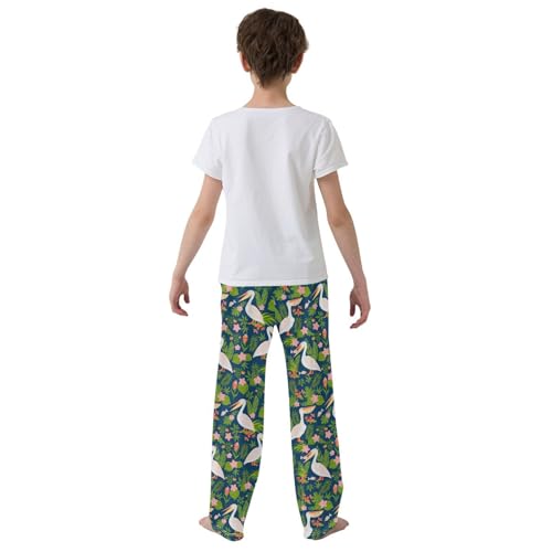 Toucan Bird Hibiscus Floral Boys Long Pants Soft Trousers Elastic Waist Kids Lounge Bottoms with Pockets S-XL3