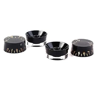 Alnicov Lot de 4 boutons contrastés pour guitare électrique Noir transparent avec mot doré – Image 4