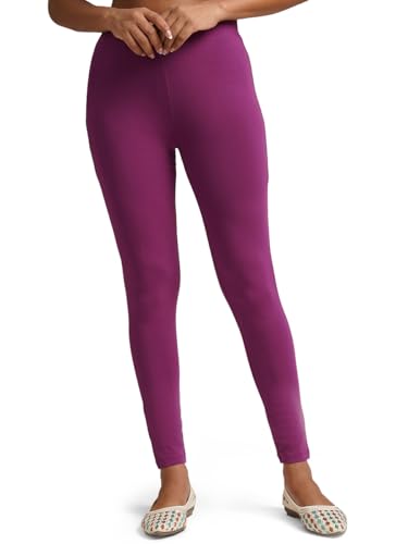 Image of ONE SKY Women Full Length Leggings | Cotton Modal Spandex Blend | High Waist Stretchable & Bio-Washed Fabric | Colour-Lock Technology | Comfortable Leggings for Women