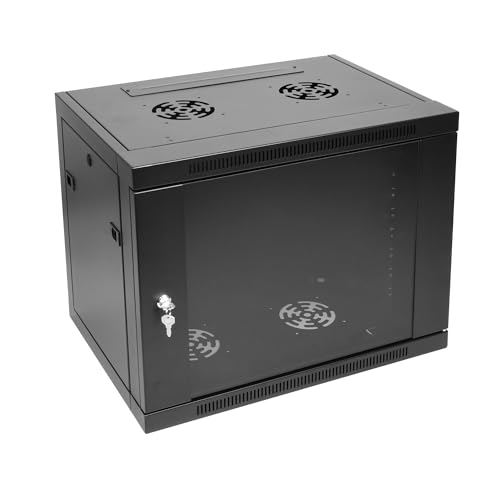 Image of Labgear 9U Wall Mount Server Cabinet 420mm Depth Network Rack Enclosure with Locking Glass Door Ventilated Steel Panels for 19 inch IT Equipment Patch Panels AV Devices Toolless Flat Pack Assembly