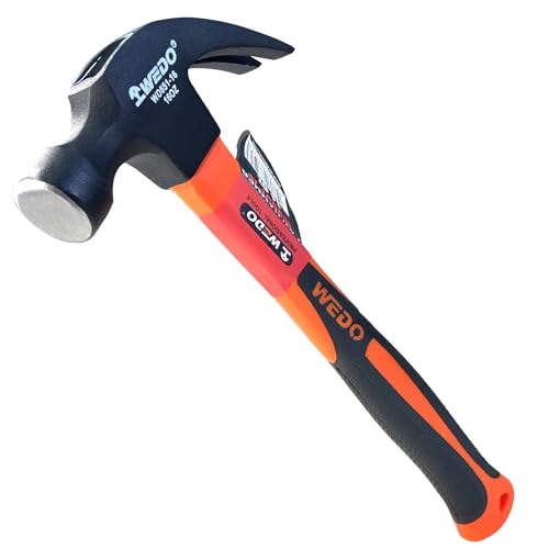 WEDO Marteau à griffes,Marteau de Charpentier,450g(16oz),manche en Fibre de Verre,acier au carbone,Longue 320mm,Marteaux de Mécanicien