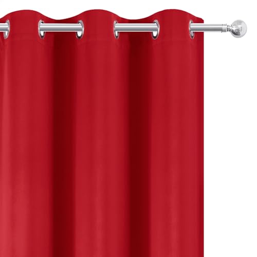Image of LEMOMO Blackout Curtains 66 x 54 Inch Long Bright Red Curtains Set of 2 Panels Room Darkening Curtains for Bedroom and Living Room