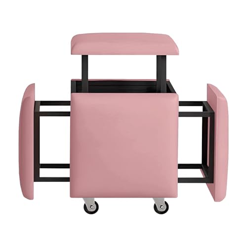 Taburete otomano apilable 5 en 1 con ruedas giratorias, reposapiés de cuero versátil y banco de panal para sala de estar y dormitorio, beige elegante, 45 x 45 x 45 cm, diseño que ahorra espacio