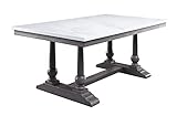 Acme Yabeina Rectangular Marble Top Trestle Dining Table in White and Gray Oak