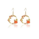 Cute Pumpkin Wreath Maple Leaves Corn Small Dangle Drop Earrings for Women Dainty Gold-Tone Orange Enamel Halloween Party Thanksgiving Dangling Lightweight Fashion Jewelry