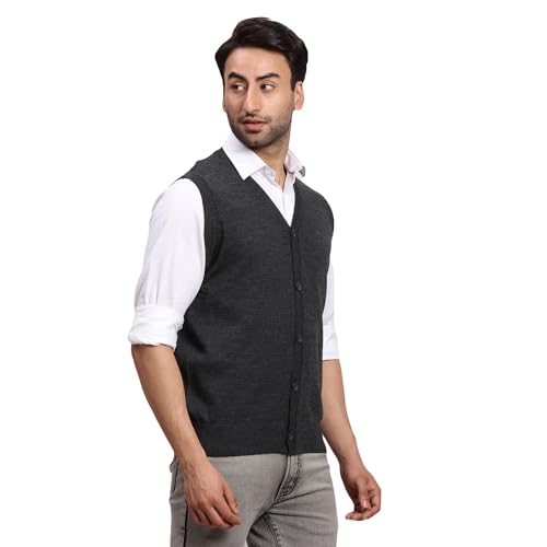 Image of Colorplus Men's Regular Fit Merino Woll Acrylic Blend Solid Pattern V Neck Sleeveless Casual Sweater