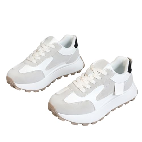Chunky Heel Platform Sneakers Color Block Soft Trendy Anti-Slip Chunky Shoes Durable Wide Tennis Casual Running Athletic Walking Dress