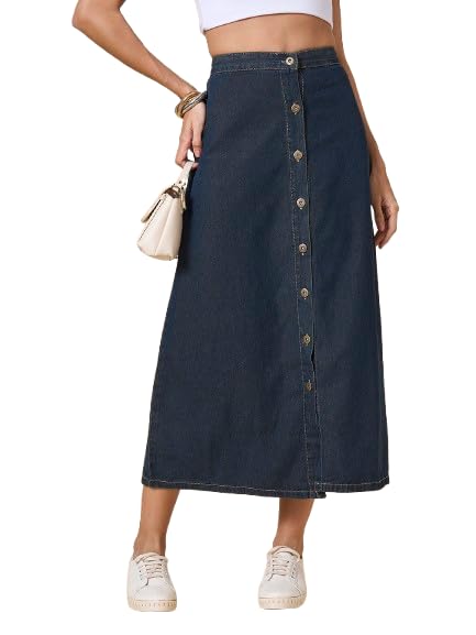 Image of Style Quotient Women Black A-Line Maxi Denim Skirt