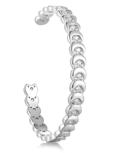 D Color VVS1 Clarity Moissanite Open Bangle Bracelet for Women, Solid 925 Sterling Silver Rhodium Plated Bracelet, Birthday Mother's Day Christmas Jewelry, Length 5.9-7.5 inch