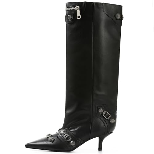 Oiamenne Knee High Boots for Women Wide Calf Boots Pointed Toe Tall Boots Kitten Heel Boots Womens Fall Winter Boots for Party Gifts Dress
