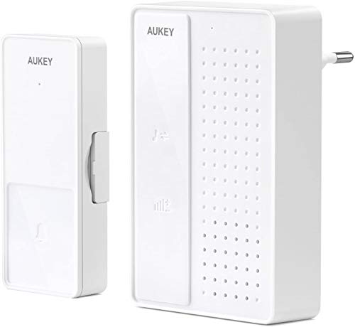 AUKEY Timbre Inal�mbrico para Puerta, sin Cable, Alcance una Distancia de 350m, 36 Tipos de Sonidos y 4 Volumenes Diferentes con un Receptor y un Transmisor para Casa Inal�mbrico con Agujero