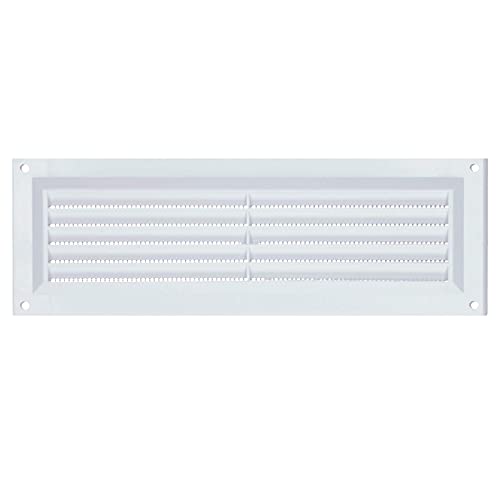 Louvre Vent PVC blanco 9 x 3 (225 mm x 75 mm) Rejilla de plástico fija con mosquitero y cubierta de flujo de aire utilizada para cubrir ladrillos, paredes