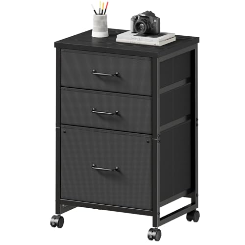 Maihail 3 Drawer Mobile File Cabinet with Wheels Fabric Vertical Filing Cabinet fits A4 or Letter...