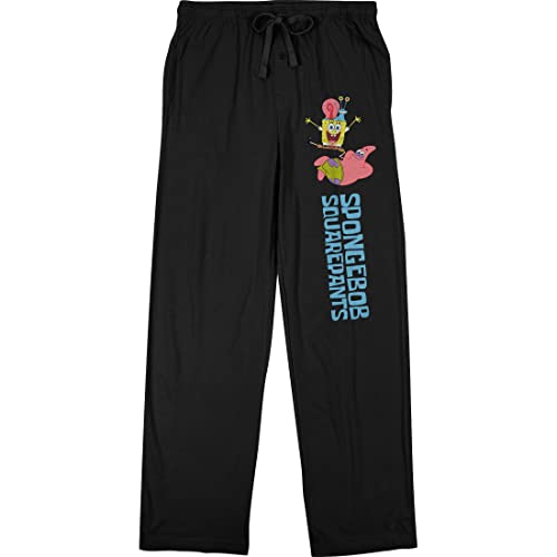 Spongebob Squarepants Patrick Gary Stacked with Logo Men's Black Sleep Pajama Pants