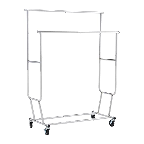 Amazon Basics Perchero de barra con ruedas, cromado, 128-187,9 x 54,6 x 142,2-167,64 cm