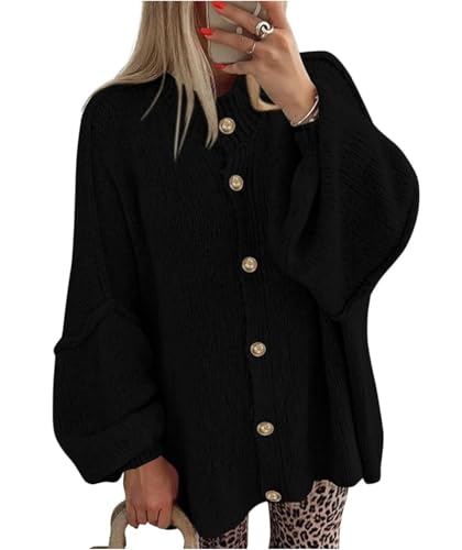 Womens Oversized Cardigans Button Down Sweaters Long Lantern Sleeve Chunky Knit 2025 Fall Winter Outerwear Coats