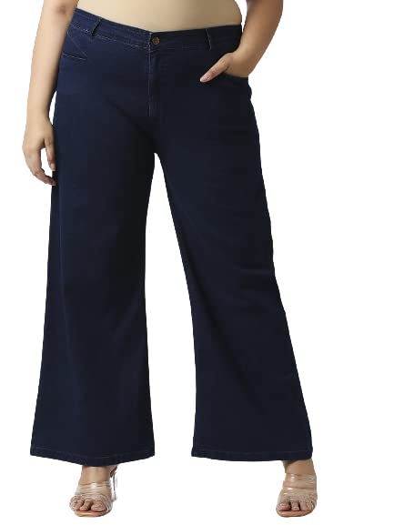 high star clothing HIGH Star Women Plus Size Navy Blue Wide Leg Stretchable Jeans-picture-15