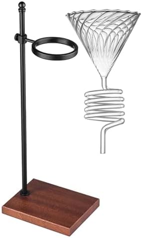 Pour Over Coffee Dripper with Metal Stand, Reusable Filter, Wooden Base, Cone Design for Home, Office, and Outdoor Brewing - Perfect Coffee Maker!