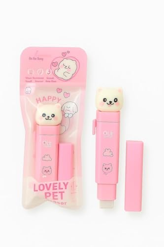 Image of Kawaii Cute Pencil Pouch with Push Pull Eraser Set for Kids,Premium Canvas Zipper Stationery Organizer Box with Cartoon Design | School Supplies Gift Combo for Boys & Girls (Pink Girl Flower + Eraser)