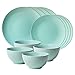 Vajilla Cesiro, juego de 12 piezas, 4 platos de postre/platos llanos/tazón, turquesa claro mate, compatible con lavavajillas/eléctrico/microondas/refrigerador