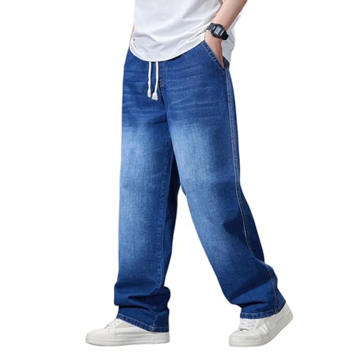 XYGJZ Men's Casual Plus Size Denim Pants Drawstring Waist Straight Leg Jeans