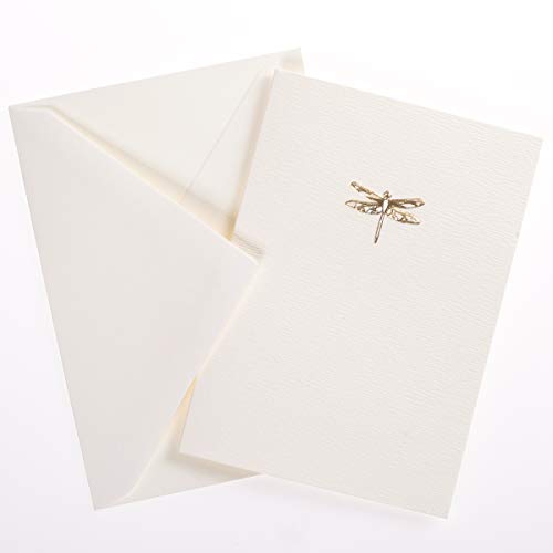 Image of Graphique Dragonfly La Petite Presse Boxed Notecards - 10 Embossed and Embellished Gold Foil Blank Cards with Matching Envelopes, 3.25 inch x 4.75 inch