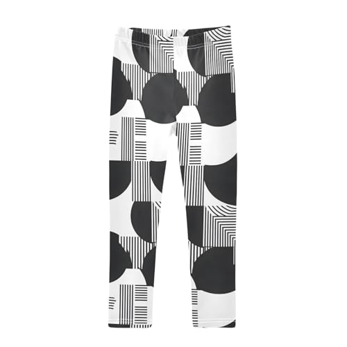 ALAZA Girls' Leggings Children's Yoga Pants Skinny Printed Dance Black White Line Comfortable 4T