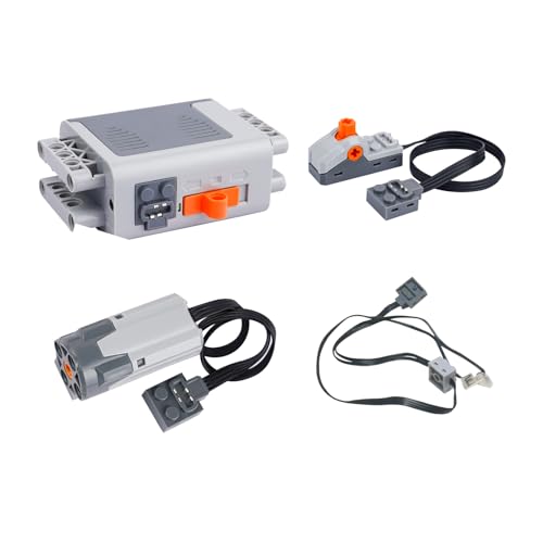 Muxierr 4pcs Power Function Motor Set, Science and Technology Power Function Kit, Power Functions Motor Battery Box Switch Light Cord Set for Lego Technic